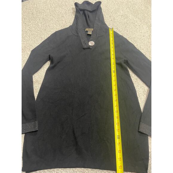 Linda Matthews Hooded Sweater Tunic Length Womens Sz Small Metallic Thread Black - Picture 3 of 11